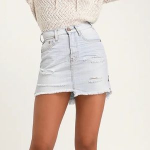 One Teaspoon Brando 2020 Light Wash Distressed Denim Mini Skirt NWOT